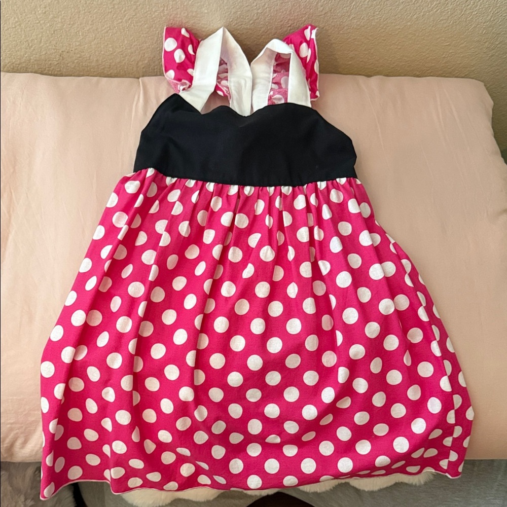 Pink Polka Dot Dress with Black and White Accents